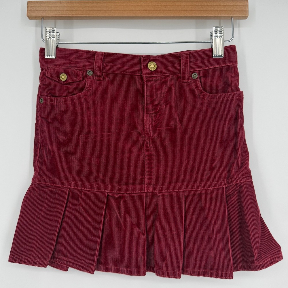 Ralph Lauren Girl's Burgundy Corduroy Pleated Skirt Preppy Sz 6X